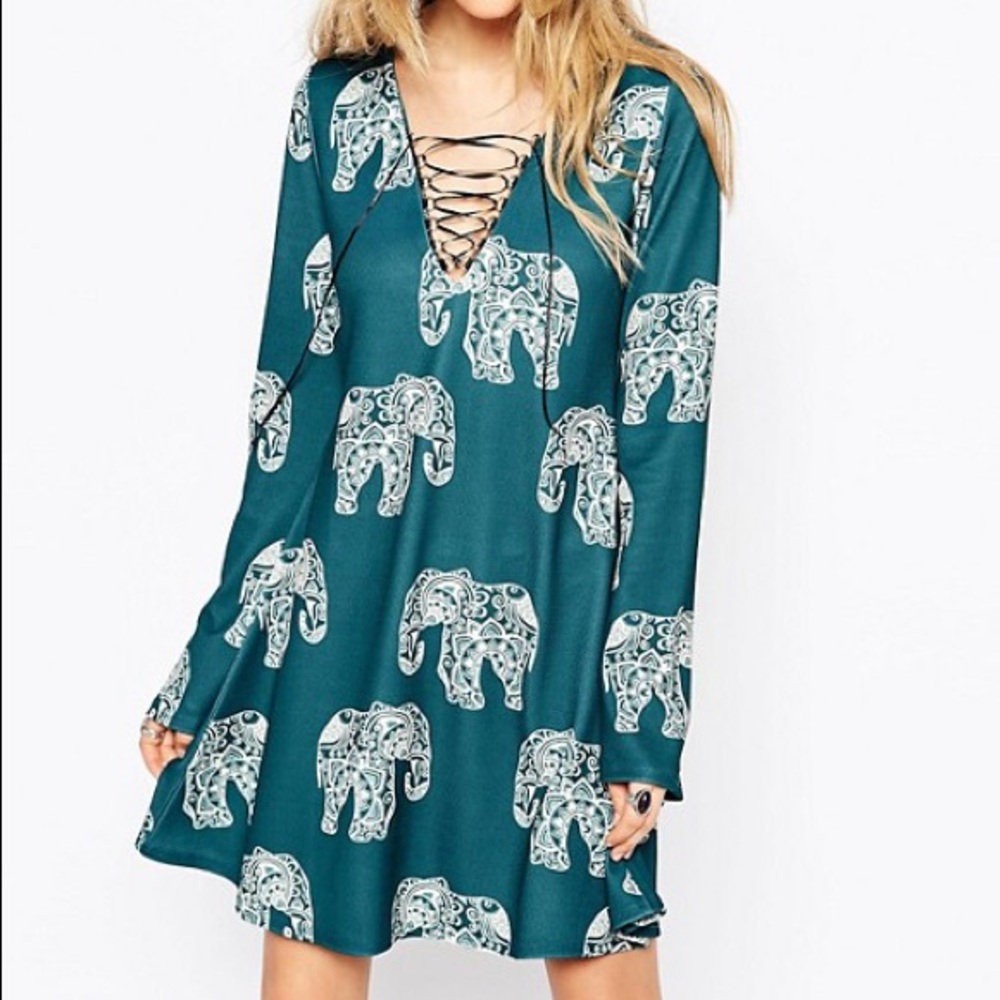 ASOS Missguided Flare Sleeve Elephant Print Dress